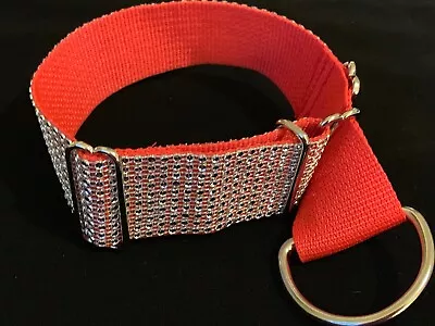 Silver Rhinestone Martingale Limited Slip Dog Collar 2  Wide Adjustable Red • $32.99