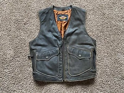 Harley-Davidson Men's Billings Distressed Brown Leather Vest Size Large RARE!! • $129.99