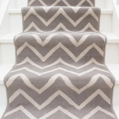 Modern Long Stair Carpet Hallway Runner Grey Zig Zag Geometric Hall Stair Runner • £5