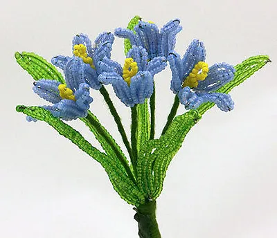 Vintage French Glass Beaded Blue Buttercups (5) Flower Bouquet • $16.99