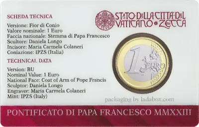 2023 Vatican Francis Coat Of Arms 1 Euro Bu Coin On Card! • $16.94