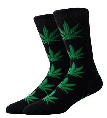 1 Pair Of Novelty Socks: Cannabis Leaf Design One Size Adult Socks • £5.29