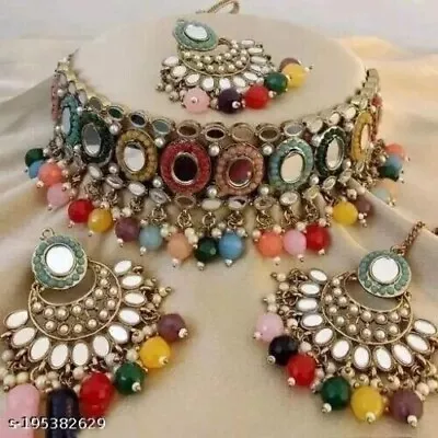 Indian Bollywood Gold Plated Kundan Choker Bridal Necklace Earrings Jewelry Set • $16.07