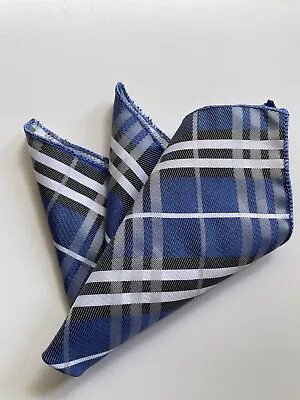 Men’s 8 Inch Pocket Square Blue Black & White Plaid • £4.50