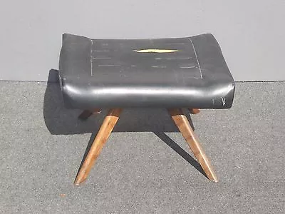 Vintage Mid Century Modern Footstool Bench Ottoman Black W Peg Legs  AS IS • $120