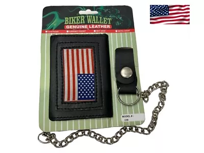 Cow Leather AMERICAN FLAG Motorcycle Biker Chain Wallet Inside Zipper • $12.99