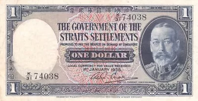 #The Government Of The Straits Settlements 1 Dollar 1935 P-16 AVF King George V • £37