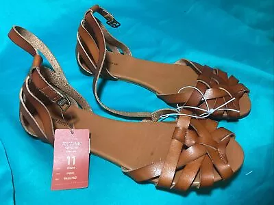 Mossimo Brown Ankle Woven Sandals Brown Sz. 11 Retro Flat NWT! • $19.99