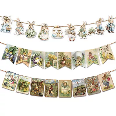 Rabbit Banner Decoration Vintage Style Bunting Garland Spring Theme Home Decor • $20.55