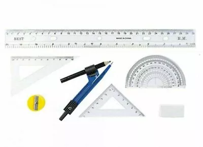 Geometry Maths Set 8 Pieces Compasses Ruler Kit Compass School Student Drafting • £4.11