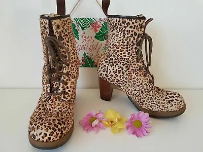 Dr Doc Martens Darcie Leopard Panther Fur Heel Leather Hair On Boots UK 5 EU 38 • £149