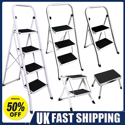 Folding Stepladder Foldable 2 3 4 Step Safety Ladder Non Slip Mat Heavy Duty DIY • £53.97