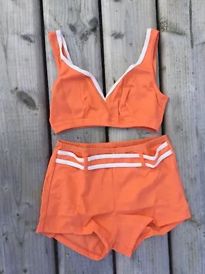 £25 • Buy Vintage Top & Shorts 12 Made In England Beach Summer Bikini Pastel Orange 