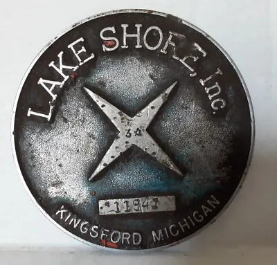 Industrial Automotive Machine Metal Sign 3 1/2  LAKE SHORE Inc. Kingsford MI • $12.50