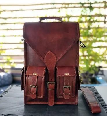 Leather Backpack Rucksack Bag Genuine Vintage Travel Laptop Men's New Messenger • $80.75