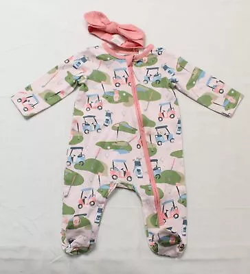 Mud Pie Baby's Golf Print Baby Sleeper Pajamas & Headband Set CA4 Pink Size 0-3M • $23.99