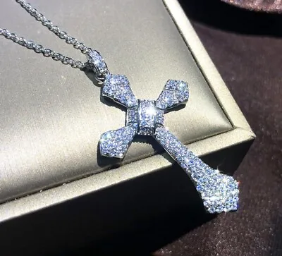 925 Sterling Silver Crystal Cross Pendant Necklace Chain Womens Ladies CZ Gift • £13.49