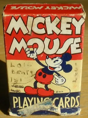 VINTAGE 1930's DISNEY MICKEY MOUSE DECK OF MINIATURE PLAYING CARDS ORIGINAL BOX • $75