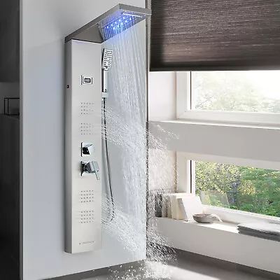 LED Shower Panel Tower Massage System Rain&Waterfall Jets Faucet Stainless Steel • $95