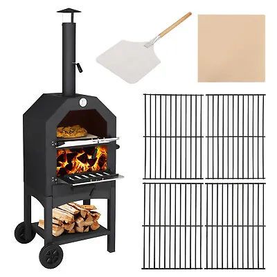 VINGLI Outdoor Pizza Oven Wood Fried With Pizza Stone & Peel Grill Rack Black • $129.99
