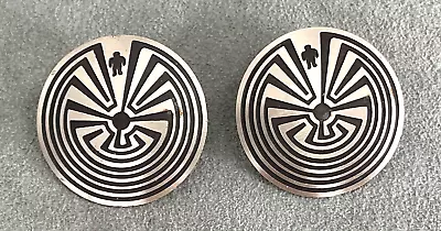 Vintage Man In The Maze Native American Earrings Sterling Silver Overlay • $49.99