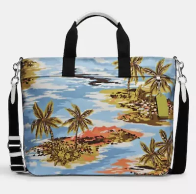 Coach CK261 Canvas Tote 38 Hawaiian Print Beach Palm Trees Large Bag Travel NWT • $204.92