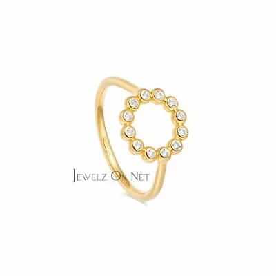 14K Gold 0.24 Ct Natural Bezel Set Diamond Circle Design Ring-Jewelzofny • $1010.75