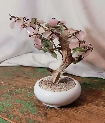 Vintage Chinese Bonsai Pink Cherry Blossom Tree With Jade Green Leaves! • $29