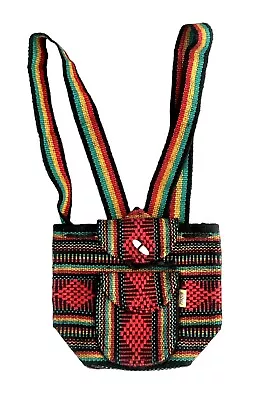 Mexican Backpack Pinzon Bag Mini Artesanias Red Green Yellow Boho Woven Baja • $22.49