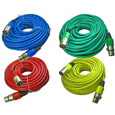 4 Pack Mixed Colored 3 Pin XLR Mic Microphone Extension Cables Cords 50 Ft Foot • $54.52