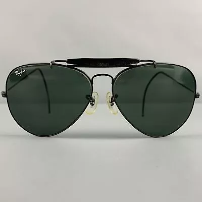 RAY-BAN Black Metallic Aviator Sunglasses • $223.86