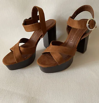 $30 • Buy Zara Basic Collection Womens Sandals Block Heels Shoes Brown Size  5.5
