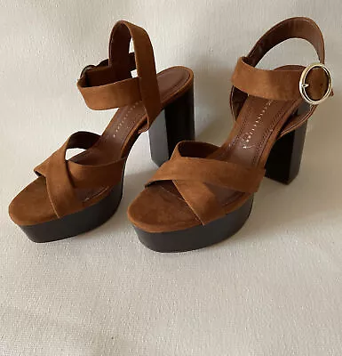 Zara Basic Collection Womens Sandals Block Heels Shoes Brown Size  5.5 • $30