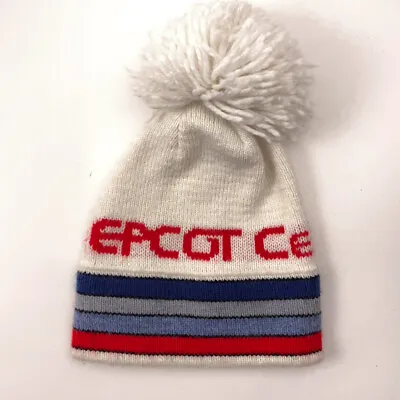 Vintage Disney Epcot Center Winter Pom Pom Hat Red White Blue Made USA • $80.99