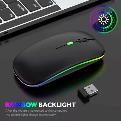 £2.89 • Buy Slim Silent Rechargeable Wireless Mouse RGB LED USB Mice MacBook Laptop PC UK