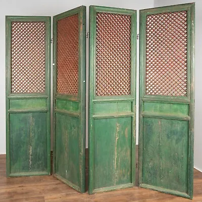 Green Painted Chinese Folding Screen Room Divider Circa 1840-60 • $3500