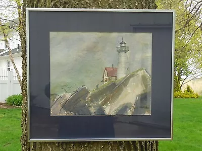 Vintage Framed Water Color  Lighthouse   Signed - Grace Mitchell   • $27.95