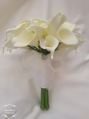 Wedding Flowers Bouquet Calla Lily Bride Groom Crystal Buttonhole • £3.50