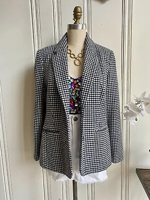 Chadwicks Womens Black & White Plaid Wool Blend Blazer Jacket Size 10p • £16.08