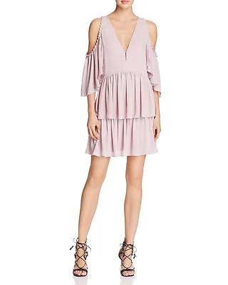 NEW REBECCA MINKOFF Roberta Tiered Cold Shoulder Shift DRESS Sz S $248 LAVENDER • $139