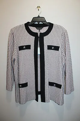 Ming Wang Knit Jacket M9973ac Round Neck Grid Pattern Black & Blush Pink Siz Xl • $69.99