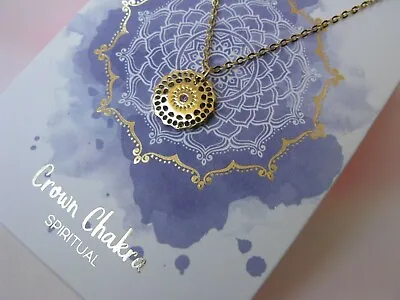 Miss Selfridge Gold Tone Crown Chakra Necklace Spiritual Diamante NEW • £6.50