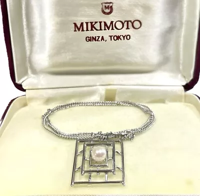 MIKIMOTO Akoya Pearl Necklace 6mm Sterling Silver 925 Pendant Chain Square 16  • $139