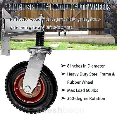 8 Inch Gate Caster Spring-Loaded Gate Wheels 360 Degree Rotation 600lb Capacity • $58.29