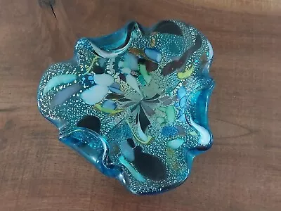 Vintage Murano Tutti Frutti Scalloped Hand-blown Art Glass Ashtray/Bowl Multi • $69.99