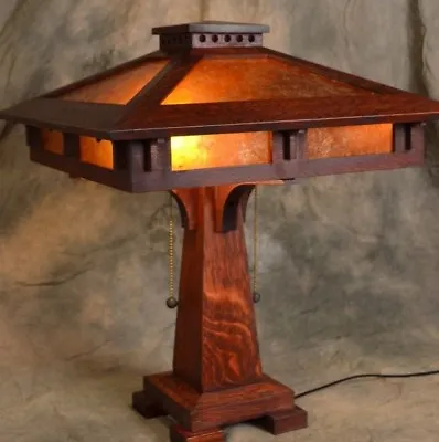 Mission Oak Prairie Craftsman Table Lamp With Mica Shade Panels  • $647