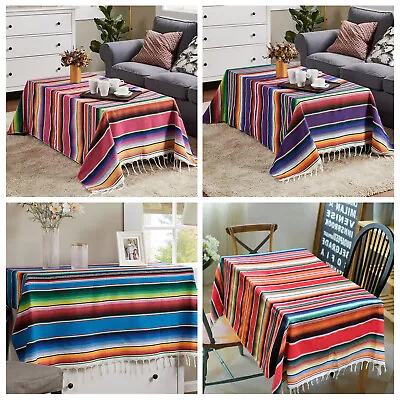 Mexican Tablecloth Table Runner Fringe Cotton Serape Blanket Wedding Decor • £10.79