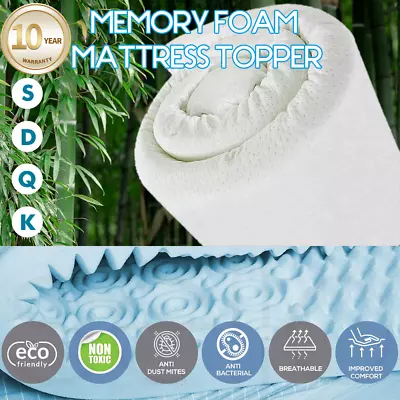 Bed Topper Memory Foam Mattress Topper Bed Cool Gel Bamboo Cover Underlay 5/8cm • $75.27