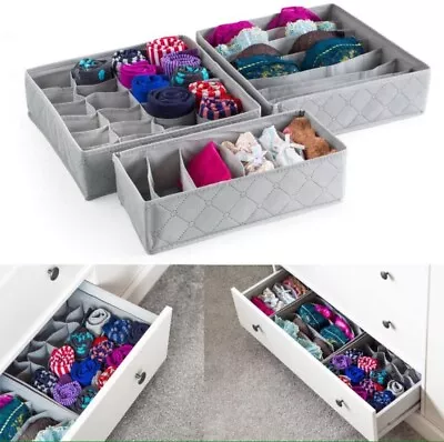 3 Pack Storage Drawer Organiser Storage Box Tidy Socks Bra Tie Underwear Divider • £11.99