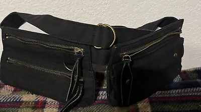 H&M Black Cotton Double Waist Bag~Wallet~Fanny Pack Belt With Zippers & Snaps • $24